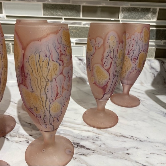 Vintage Hebron Phoenician wine glasses water goblets hand blown hand painted - Picture 6 of 7